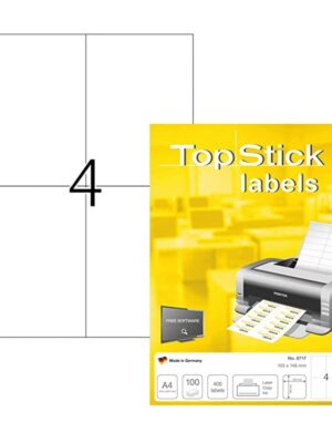 100 Feuilles d'Étiquettes Blanches Multi 3 - Format A4/8 - Adhésif Permanent, Colle Acrylique à Base d'Eau - Courrier et Correspondances