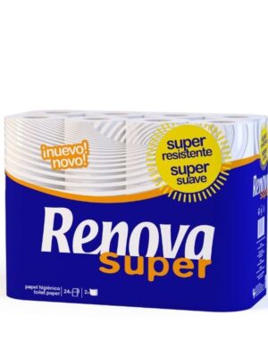 24 Rouleaux de Papier Hygiénique Super Renova - Extra Blanc, Absorbant et Résistant