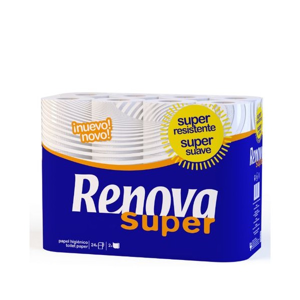 24 Rouleaux de Papier Hygiénique Super Renova - Extra Blanc, Absorbant et Résistant