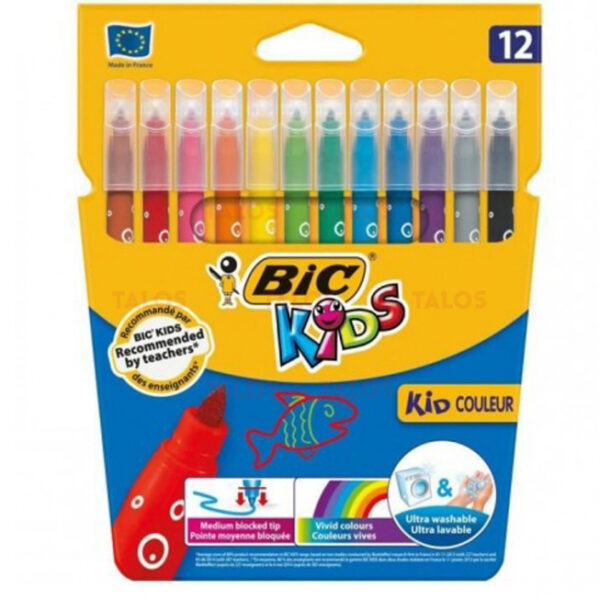 Boite de 12 feutres BIC KIDS Kid couleurs assorties - feutres extra-larges pour les petits