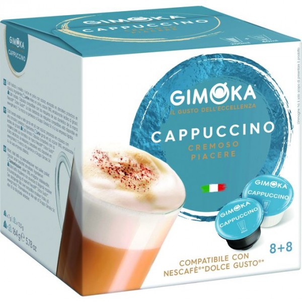 Capsules Cappuccino Gimoka compatibles Nescafe Dolce Gusto - Lot de 16 capsules de café équilibré et aromatique pour tous les amateurs de café