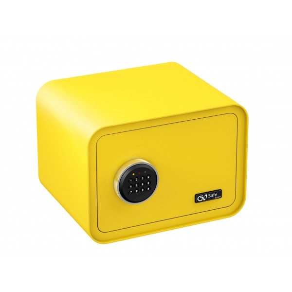 Coffre-fort GO Safe 100 C Jaune de Gosafe - Épaisseur de paroi de 4mm - Mécanisme de verrouillage à double pêne - Alarme en cas de mauvaise saisie de code - Installation murale avec matériel de fixation inclus