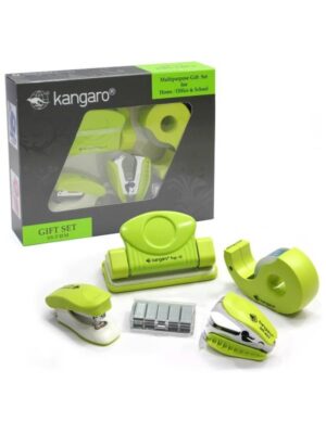 Coffret de Fournitures de Bureau KANGARO Set SS-T 10 M avec agrafeuse, perforatrice et dévidoir scotch - Rangement facile