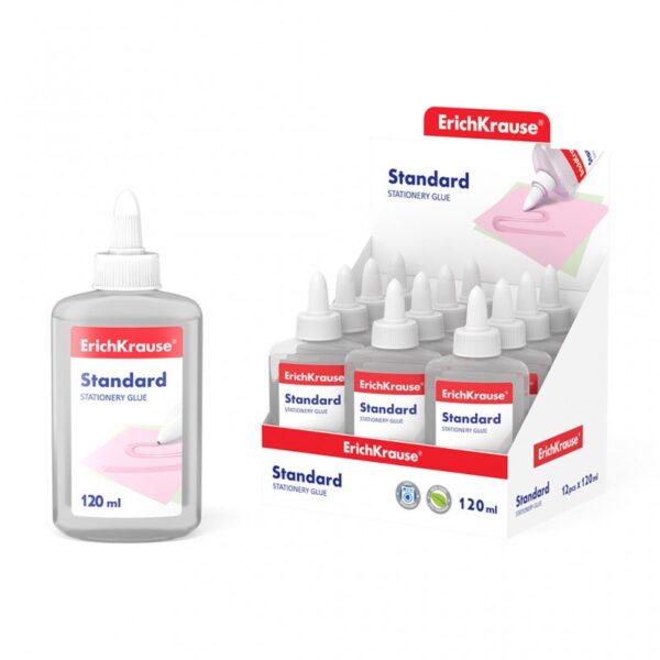 Colle bureautique standard 120mL avec applicateur autonettoyant - transparent et économique