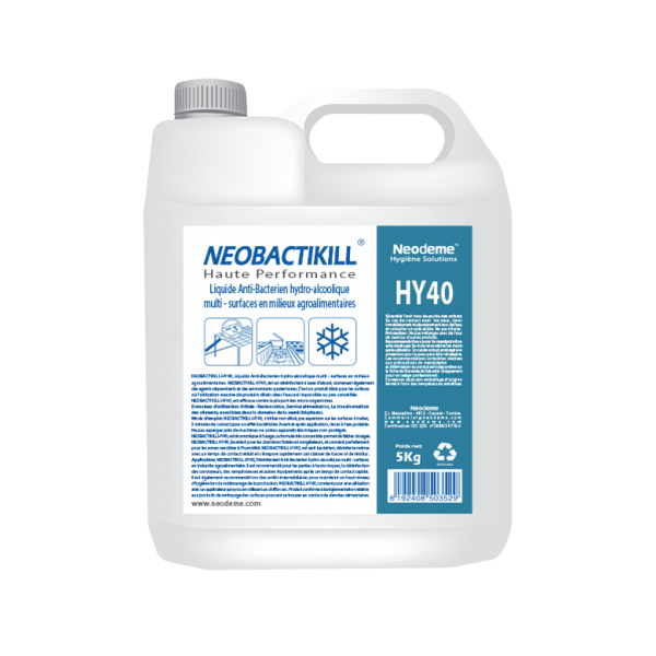 Désinfectant hydroalcoolique multi-surfaces NEOBACTIKILL HY40 - Bidon 5 kg