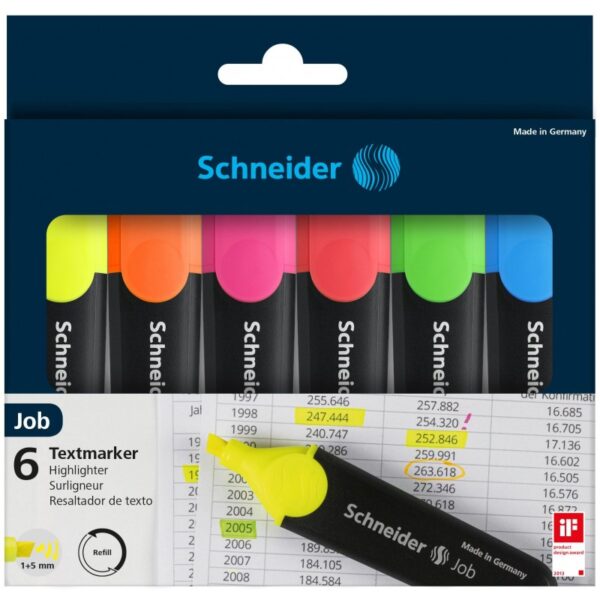 Ensemble de 4 surligneurs fluorescents Schneider Job 150, assortis