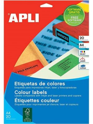 Étiquettes autocollantes jaunes APLI - 105x37mm, lot de 20 feuilles avec 320 étiquettes