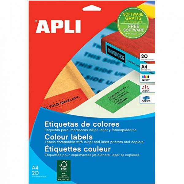 Étiquettes autocollantes jaunes APLI - 105x37mm, lot de 20 feuilles avec 320 étiquettes