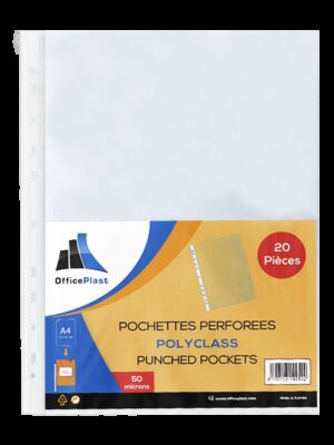 Lot de 20 pochettes perforées en polypropylène 50 microns transparentes - 210 x 297 mm - pour classement et protection de documents