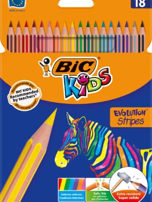 Lot de 24 crayons de couleur BIC Stripes avec une mine extra résistante et des couleurs lumineuses - parfait pour la rentrée scolaire et les activités créatives !
