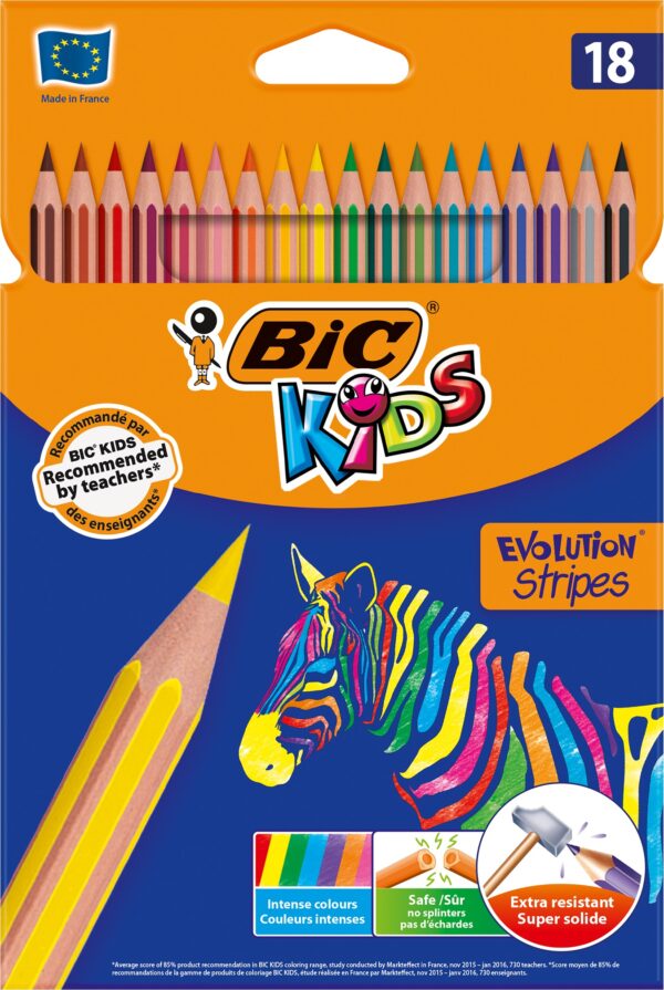 Lot de 24 crayons de couleur BIC Stripes avec une mine extra résistante et des couleurs lumineuses - parfait pour la rentrée scolaire et les activités créatives !