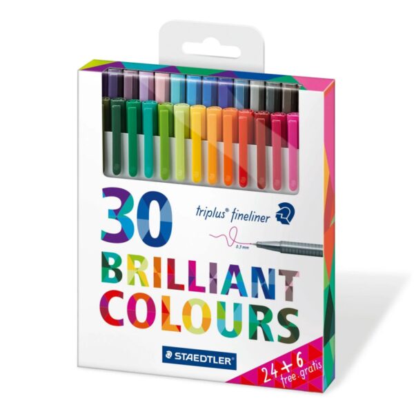 Lot de 30 Stylos Fineliner Triplus aux couleurs pastel - Pointe fine 0,3 mm - Encre à base d'eau - Idéal pour rentrée scolaire et bureau