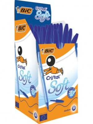 Lot de 50 Stylos BIC Cristal Soft - Pointe moyenne 1.2mm - Encre douce - Bleu Ciel