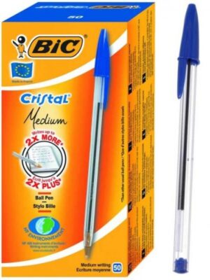 Lot de 50 Stylos Cristal Medium BIC Bleu pour l'écriture de qualité à petit prix