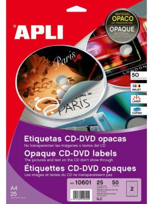 Lot de 50 étiquettes blanches pour CD - qualité APLI - diamètre extérieur 117 mm - livraison express!