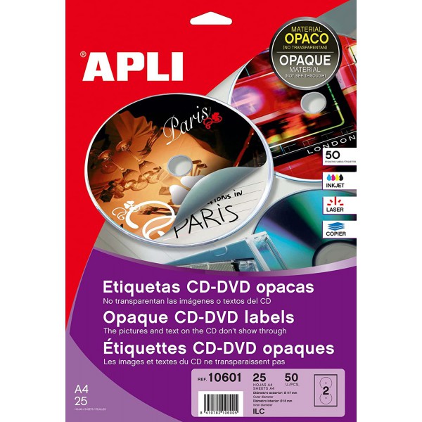 Lot de 50 étiquettes blanches pour CD - qualité APLI - diamètre extérieur 117 mm - livraison express!