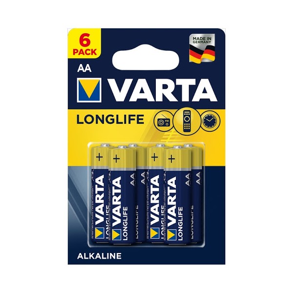 Lot de 6 piles AA Varta LongLife LR06 1.5V - Énergie constante et durable pour les appareils de faible puissance