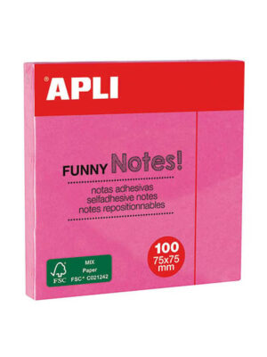 Notes adhésives roses brillantes 75x75 - pack de 100 feuilles amovibles