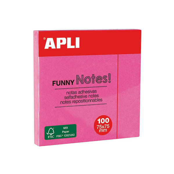 Notes adhésives roses brillantes 75x75 - pack de 100 feuilles amovibles