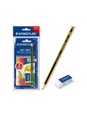 Pack de 12 crayons couleurs écologiques avec crayon noir et gomme - Marque STAEDTLER