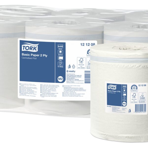 Papier d'essuyage 2 plis pour distributeur à dévidage central Tork M2 - Blanc (135m)