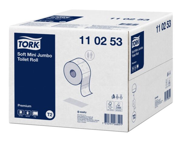 Papier toilette Mini Jumbo doux Premium Tork - 850 feuilles blanches, système T2, gaufrage - Hygiène & Entretien