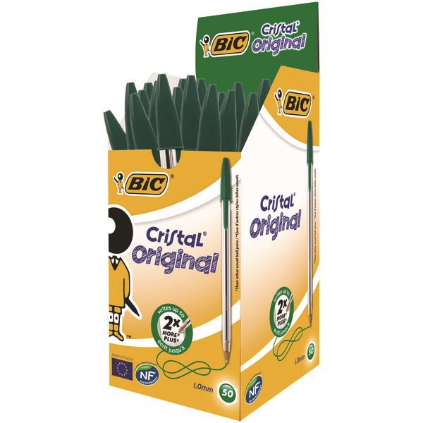 Paquet de 50 Stylos Bic Cristal Medium Vert pour une écriture fluide et ergonomique