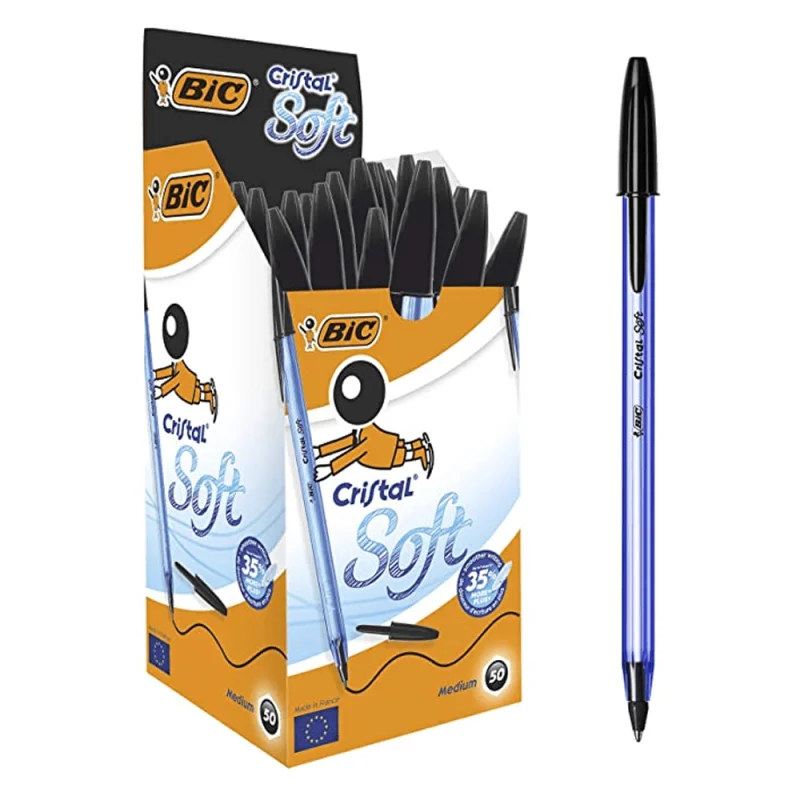 50 Stylos BIC Cristal Soft Pointe 1,2mm - Encre Rouge - Écriture Douce Et Fluide - Fabriqués En France