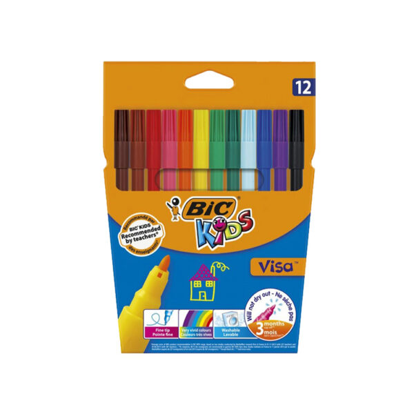 Pochette de 12 feutres coloriage BIC KIDS VISA 880 pour les enfants créatifs