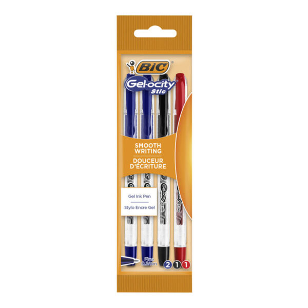 Pochette de 4 Stylos Gel Gelocity de Bic - Couleurs Classiques