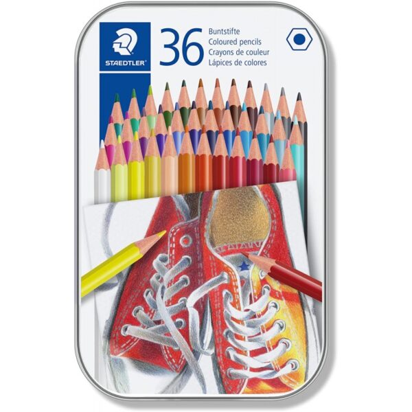 Set de 36 crayons de couleur métalliques hexagonaux de marque STAEDTLER pour coloriage et dessin