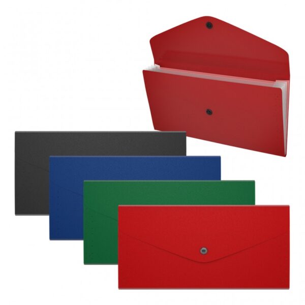 Trieur Enveloppe Matt Classic 4 Compartiments Opacité - Stockage de Documents, Fermeture à Bouton Fiabilité, Taille 255x130 mm - Couleurs Assorties