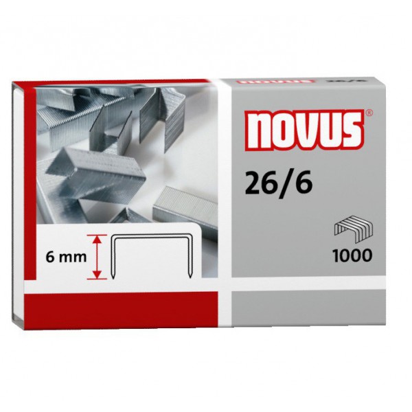 Agrafes NOVUS 26/6 PQ/1000 pour agrafeuses de table - Boite de 1000 - Agrafe jusqu'à 25 feuilles - Fournitures de bureau