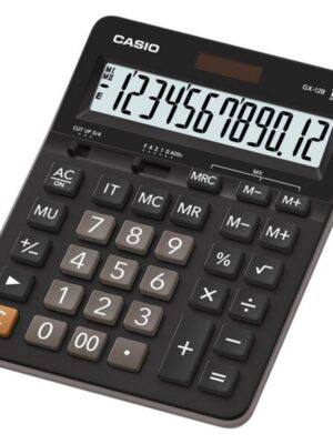 Calculatrice de Bureau Casio GX-12B - Écran LCD 12 Chiffres - Fonctions de Calcul de Base - Alimentation Solaire et Batterie - Noir