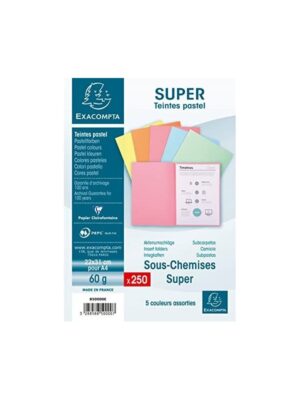 Lot de 250 sous-chemises Exacompta Super PQ 60g assorties - Organisation de vos documents avec élégance