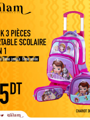 Pack 3 Pieces Cartable scolaire d'école primaire pour Fille 2ème jusqu’au 6ème