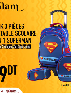 Pack 3 Pieces Cartable scolaire d'école primaire pour Garçon 2ème jusqu’au 6ème