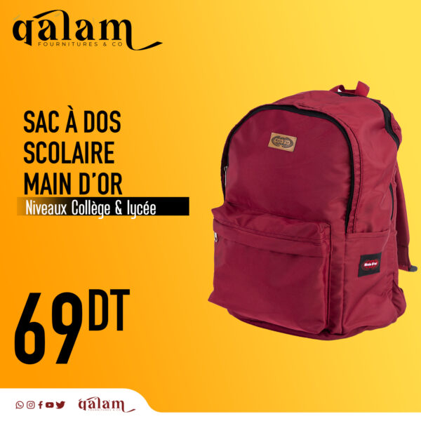 Sac à Dos Scolaire - Niveaux Collège & Lycée Disponible en 4 Couleurs