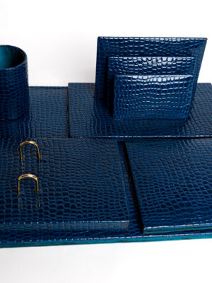 Pack Garniture de bureau : Ensemble De Bureau En Simili cuir Croco 5 Pièces – Couleur Bleu