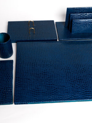 Garniture de bureau en Simili cuir Croco Bleu59 copy