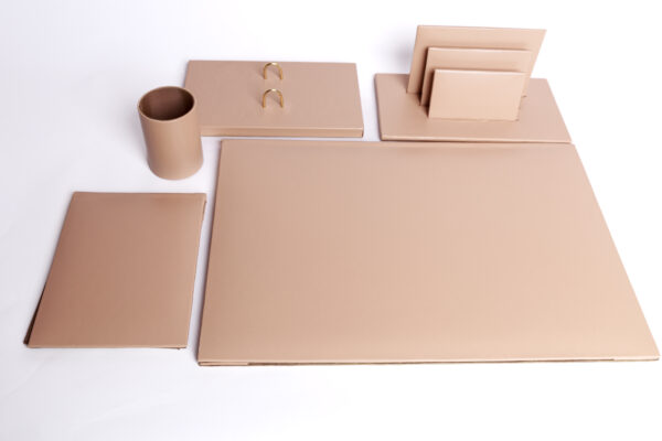 Pack Garniture de bureau : Ensemble De Bureau En Simili cuir 5 Pièces – Couleur Beige