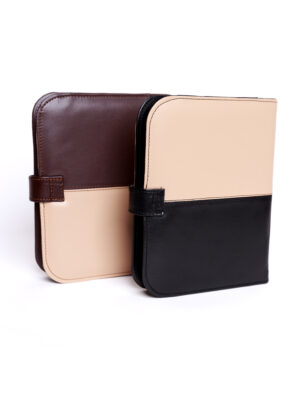 Porte-agenda Élégant en Cuir Beige avec Agenda Inclus - Noir et Marron