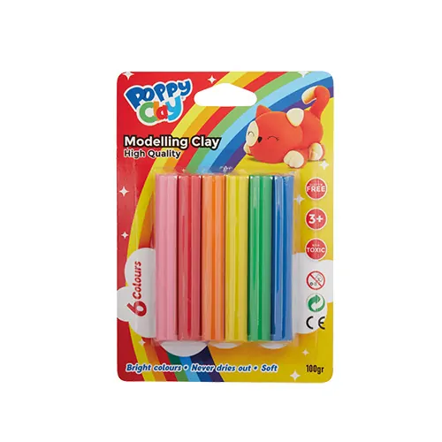 PATE A MODLER DE 6 COULEURS PASTEL POPPY CLAY 100GR