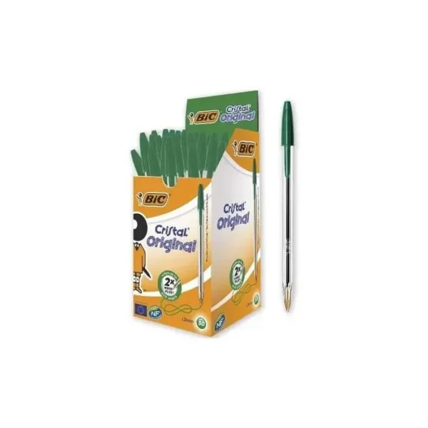 PAQUET DE 50 STYLOS A BILLE CRISTAL ORIGINAL BIC VERT