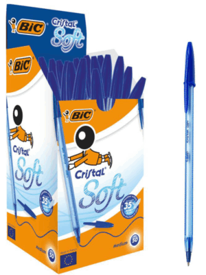 PAQUET DE 50 STYLOS A BILLE BIC SOFT BLEU CRISTAL