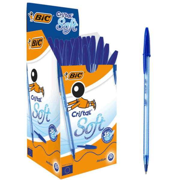 PAQUET DE 50 STYLOS A BILLE BIC SOFT BLEU CRISTAL