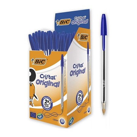 PAQUET DE 50 STYLOS A BILLE CRISTAL ORIGINAL BIC BLEU